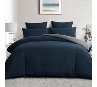 Aisbo King Size Duvet Cover Set - 3Pcs Reversible Bedding Bed Set Navy Blue and Grey Kingsize Soft Brushed Microfiber Quilt Cover with 2 Pillowcases 50x75cm