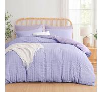 Aisbo King Size Duvet Cover Sets Lavender Purple Seersucker Bedding Set with 2 Pillowcases, Soft Breathable Textured Puckering Bed Quilt Cover Set with Zipper (230×220cm) 3pcs