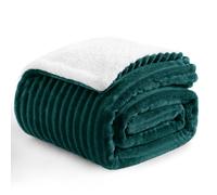Aisbo Sherpa Fluffy Blanket Throws Dark Green - Thick Warm Blanket 130 x 150 cm Soft Throw for Sofa Couch Bed, Decorative Jacquard Single Size Sherpa Fleece Blanket