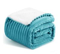 Aisbo Sherpa Fluffy Blanket Throws Teal - Thick Warm Blanket 130 x 150 cm Soft Throw for Sofa Couch Bed, Decorative Jacquard Single Size Sherpa Fleece Blanket