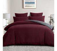Aisbo Super King Duvet Cover Set - 3Pcs Reversible Bedding Bed Set Burgundy Red and Grey Superking Soft Brushed Microfiber Quilt Cover with 2 Pillowcases 50x75cm