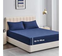 Aisbo Super King Fitted Sheet Navy Blue - Extra Deep Pocket Bed Sheet 16 inch 40 cm - Microfiber Bottom Sheet, 183x200cm