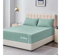 Aisbo Super King Fitted Sheet Sage Green - Extra Deep Pocket Bed Sheet 16 inch 40 cm - Microfiber Bottom Sheet, 183x200cm