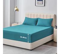 Aisbo Super King Fitted Sheet Teal - Extra Deep Pocket Bed Sheet 16 inch 40 cm - Microfiber Bottom Sheet, 183x200cm