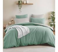 Aisbo Super King Size Duvet Cover Set - 3Pcs Reversible Bedding Bed Set Sage Green and Beige Superking Soft Brushed Microfiber Quilt Cover with 2 Pillowcases 50x75cm