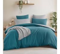 Aisbo Super King Size Duvet Cover Set - 3Pcs Reversible Bedding Bed Set Teal and Grey Superking Soft Brushed Microfiber Quilt Cover with 2 Pillowcases 50x75cm