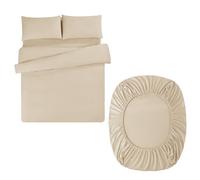 Aisbo Superking Duvet Set with Sheet - Khaki 4 Pieces Microfiber Bedding Set for Super King Bed, Includes Duvet Cover, Fitted Sheet and Pillowcases