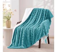 Aisbo Teal Throws for Sofas Double Bed- Fluffy Sherpa Fleece Throw Blanket | Ribbed Thick Warm Blankets for Winter Room Decor, Soft Teal Fluffy Blanket, Gifts for Women, 150x200cm