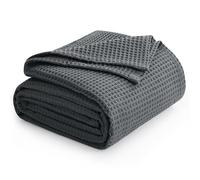 Aisbo Waffle Throw Charcoal Grey Blanket - Summer Lightweight Large Throws for Bed Sofa Couch Queen Size 200x240cm, Thin Breathable Woven Throw Soft Blanket for Hot Sleeper