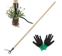 Aischens Weed Remover, 110 cm Weed Remover with Long Handle, 3-Section Design for Easy Weed Removal without Bending, Pulling or Kneeling, Bamboo Handle & 4 Claws Steel Head
