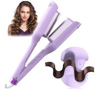 AISEELY 32MM Hair Waver Crimpers - 2 Barrel Beach Deep Waver Curling Iron with 3 Adjustable Temp (160°C-200°C),Mermaid Hair Curlers for Short/Long Hair, Anti-Scald,Quick & Easy,Built-in Timer Purple