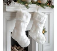 AISENO 2 Pack 18 Inch Snowy White Christmas Stockings Faux Fur Christmas Stockings Hanging Ornaments Candy Gift Bags for Christmas Decorations