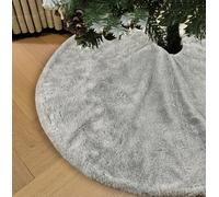 AISENO 48 Inch Christmas Tree Skirt Faux Fur Grey Bright Silk Shiny Decoration for Christmas Tree Plush Merry Christmas Decorations Decor