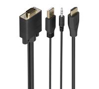 AISENS - A122-1015 - HDMI TO SVG Audio Converter Cable, HDMI A/M-SVGA/M+Jack 3.5/M+USB-A/M, 2.0M