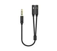 AISENS A128-0416 Audio Jack 3.5 4pin/M-2xJack 3.5 3pin/H Adapter Cable, Black, 25cm
