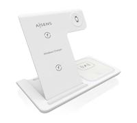 AISENS - ASCH-15W3WC044-W - 3-in-1 USB-C Wireless Charger 15W for Mobile, Apple Watch, Ariculars with Charging Case, White