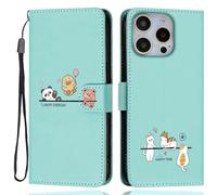 Aisenth Case for iPhone 12/iPhone 12 Pro, Cute Bear, Cat, Panda, Duck, Koala Animal Cartoon Pattern PU Leather Wallet Flip Case Shockproof Magnetic Cover with Kickstand, Card Holder, Green
