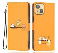 Aisenth Case for iPhone 13 Mini/iPhone 12 Mini, Cute Bear, Cat, Panda, Duck, Koala Animal Cartoon Pattern PU Leather Wallet Flip Case Shockproof Magnetic Cover with Kickstand, Card Holder, Orange