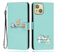 Aisenth Case for iPhone 13 Mini/iPhone 12 Mini, Cute Bear, Cat, Panda, Duck, Koala Animal Cartoon Pattern PU Leather Wallet Flip Case Shockproof Magnetic Cover with Kickstand, Card Holder, Green