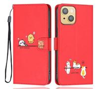 Aisenth Case for iPhone 13 Mini/iPhone 12 Mini, Cute Bear, Cat, Panda, Duck, Koala Animal Cartoon Pattern PU Leather Wallet Flip Case Shockproof Magnetic Cover with Kickstand, Card Holder, Red
