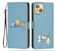 Aisenth Case for iPhone 14, Cute Bear, Cat, Panda, Duck, Koala Animal Cartoon Pattern PU Leather Wallet Flip Case Shockproof Magnetic Cover with Kickstand, Card Holder, Matte Blue