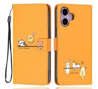 Aisenth Case for iPhone 16, Cute Bear, Cat, Panda, Duck, Koala Animal Cartoon Pattern PU Leather Wallet Flip Case Shockproof Magnetic Cover with Kickstand, Card Holder, Orange