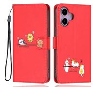 Aisenth Case for iPhone 16, Cute Bear, Cat, Panda, Duck, Koala Animal Cartoon Pattern PU Leather Wallet Flip Case Shockproof Magnetic Cover with Kickstand, Card Holder, Red