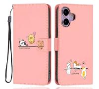 Aisenth Case for iPhone 16, Cute Bear, Cat, Panda, Duck, Koala Animal Cartoon Pattern PU Leather Wallet Flip Case Shockproof Magnetic Cover with Kickstand, Card Holder, Pink