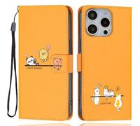 Aisenth Case for iPhone 16 Pro, Cute Bear, Cat, Panda, Duck, Koala Animal Cartoon Pattern PU Leather Wallet Flip Case Shockproof Magnetic Cover with Kickstand, Card Holder, Orange