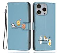 Aisenth Case for iPhone 16 Pro, Cute Bear, Cat, Panda, Duck, Koala Animal Cartoon Pattern PU Leather Wallet Flip Case Shockproof Magnetic Cover with Kickstand, Card Holder, Matte Blue