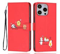 Aisenth Case for iPhone 16 Pro Max, Cute Bear, Cat, Panda, Duck, Koala Animal Cartoon Pattern PU Leather Wallet Flip Case Shockproof Magnetic Cover with Kickstand, Card Holder, Red