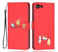 Aisenth Case for iPhone 7/8/SE 2nd/3rd Gen, Cute Bear, Cat, Panda, Duck, Koala Animal Cartoon Pattern PU Leather Wallet Flip Case Shockproof Magnetic Cover with Kickstand, Card Holder, Red