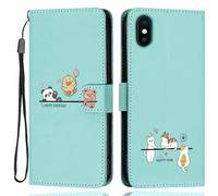 Aisenth Case for iPhone XS/iPhone X, Cute Bear, Cat, Panda, Duck, Koala Animal Cartoon Pattern PU Leather Wallet Flip Case Shockproof Magnetic Cover with Kickstand, Card Holder, Green