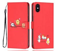 Aisenth Case for iPhone XS/iPhone X, Cute Bear, Cat, Panda, Duck, Koala Animal Cartoon Pattern PU Leather Wallet Flip Case Shockproof Magnetic Cover with Kickstand, Card Holder, Red