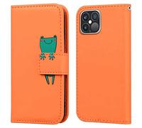 Aisenth Flip Case for iPhone 12 Pro Max Case with Card Holder - Slim Shockproof PU Leather Stand Magnetic Wallet Case for Women Protective Cover with Cute Cartoon Animal Frog Pattern, Orange