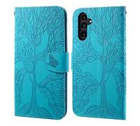 Aisenth Flip Case for Samsung Galaxy A25 5G, The Tree of Life Embossed PU Leather Wallet Phone Folio Case Magnetic Protective Cover with Kickstand, Card Slots + 1 Wrist Strap (Blue Green)