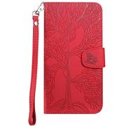 Aisenth for iPhone 12 Pro/iPhone 12 Flip Case, The Tree of Life Embossed PU Leather Wallet Phone Folio Case Magnetic Protective Cover with Stand function, Card Slots + 1 pcs Wrist Strap (Red)