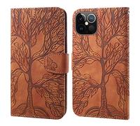 Aisenth for iPhone 12 Pro Max Flip Case, The Tree of Life Embossed PU Leather Wallet Phone Folio Case Magnetic shockproof Protective Cover with Stand function, Card Slots + 1 pcs Wrist Strap (Brown)