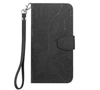 Aisenth for Samsung Galaxy A10 Flip Case, The Tree of Life Embossed PU Leather Wallet Phone Folio Case Magnetic shockproof Protective Cover with Stand function, Card Slots + 1 pcs Wrist Strap (Black)