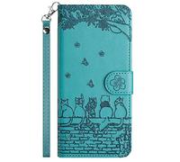 Aisenth iPhone 7/8 Case 4.7 inch, iPhone SE 2nd/3rd generation Cover, Embossed Cute Cats, Butterfly, Flower PU Leather Magnetic Wallet Flip Protective Case with Kickstand, Card Slots (Turquoise)