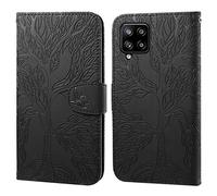 Aisenth Samsung Galaxy A12 Flip Case, The Tree of Life Embossed PU Leather Wallet Phone Folio Case Magnetic shockproof Protective Cover with Stand function, Card Slots + 1 pcs Wrist Strap (Black)