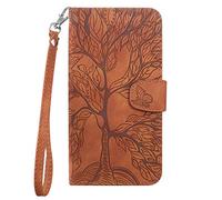 Aisenth Samsung Galaxy A32 5G Flip Case, The Tree of Life Embossed PU Leather Wallet Phone Folio Case Magnetic shockproof Protective Cover with Stand function, Card Slots + 1 pcs Wrist Strap (Brown)