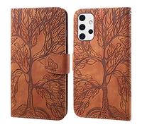 Aisenth Samsung Galaxy A52 5G Flip Case, The Tree of Life Embossed PU Leather Wallet Phone Folio Case Magnetic shockproof Protective Cover with Stand function, Card Slots + 1 pcs Wrist Strap (Brown)