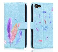 Aisenth Wallet Case for iPhone 7/8 (4.7 inch), Flip Case for iPhone SE 2nd/3rd Generation, Colorful Feather PU Leather Phone Cover for Girls, with Magnetic Closure, Kickstand, Card Slots, Blue