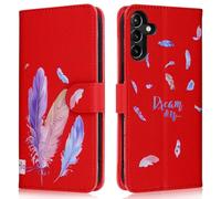 Aisenth Wallet Case for Samsung Galaxy A15 5G/A15 4G, Colorful Feather 3D Pattern PU Leather Flip Case for Girls, Protective Cover with Magnetic Closure, Stand Function, Card Slots, Red