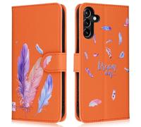 Aisenth Wallet Case for Samsung Galaxy A15 5G/A15 4G, Colorful Feather 3D Pattern PU Leather Flip Case for Girls, Protective Cover with Magnetic Closure, Stand Function, Card Slots, Orange