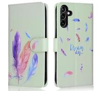 Aisenth Wallet Case for Samsung Galaxy A54 5G, Colorful Feather 3D Pattern PU Leather Flip Case for Girls, Protective Cover with Magnetic Closure, Stand Function, Card Slots, Green