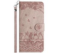 Aisenth Wallet Case for Samsung Galaxy S21 5G SM-G991B with Card Slots & Kickstand - Cute Cat & Butterfly Embossed PU Leather Magnetic Flip Cover, Protective with Wrist Strap