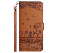 Aisenth Wallet Case for Samsung Galaxy S21 5G SM-G991B with Card Slots & Kickstand - Cute Cat & Butterfly Embossed PU Leather Magnetic Flip Cover, Protective with Wrist Strap