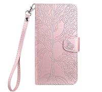 Aisenth Wallet Case for Samsung Galaxy S26 with Card Slots & Kickstand - The Tree of Life Embossed PU Leather Magnetic Flip Cover, Protective with Wrist Strap Rose Gold